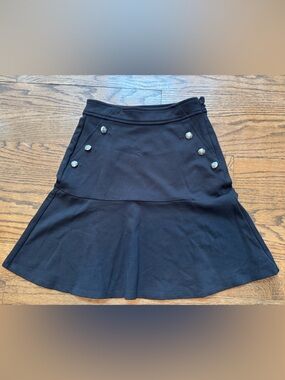 Lauren Ralph Lauren Black A-Line Skirt XS Petite Button Detail Stretch Knit